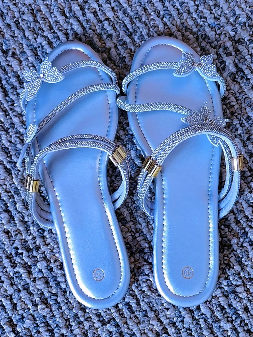Light Blue Jeweled Strappy Women's Sandals